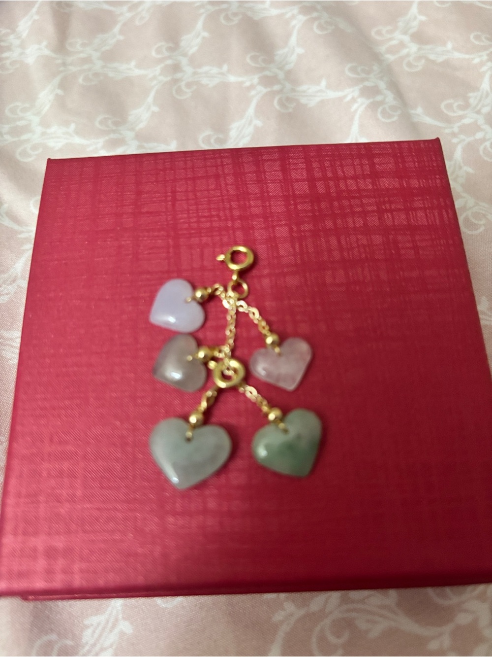 Burma Jadeite untreated multi color heart charm pendant in light lavender, ligh